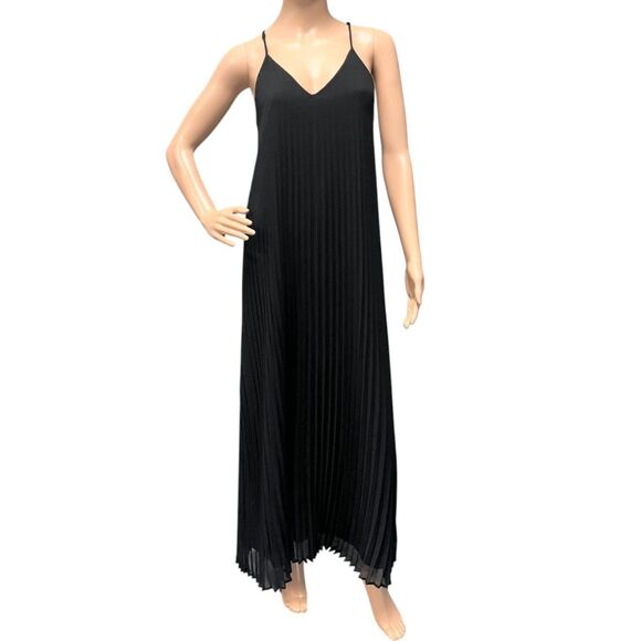 VICTORIA'S SECRET Black Strappy Maxi Gown Dress Accordian Pleats Sz S/P - Picture 1 of 7